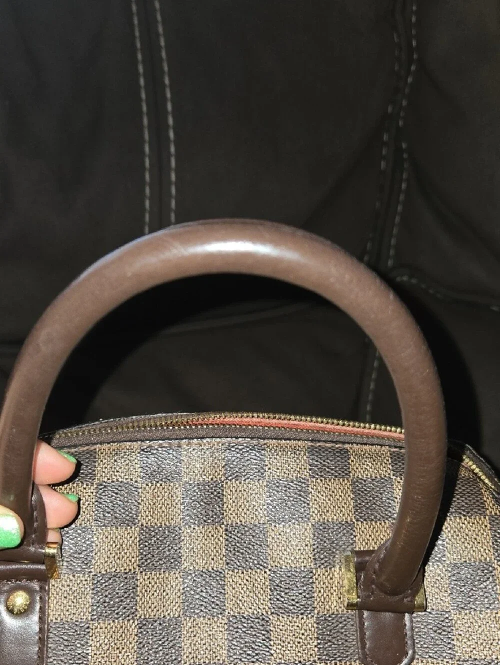 Luxury Louis Vuitton Brown Checkered Dome Satchel Handbag